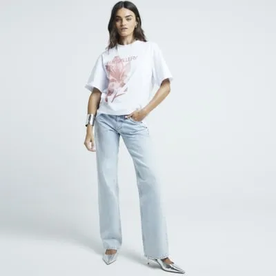 White Oversized Fit Graphic Floral T-Shirt sold by River Island
