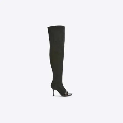Black over the knee shoe boot heeled sandals sold by River Island