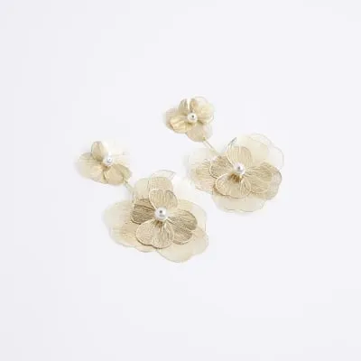 Gold flower pearl drop earrings sold by River Island