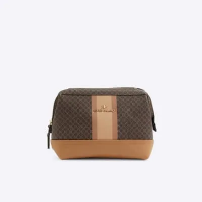 Brown RI monogram stripe makeup bag sold by River Island