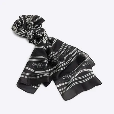 Black Floral Satin Scarf sold by River Island