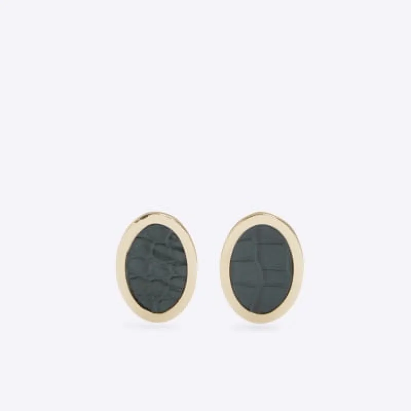 Green croc embossed stud earrings sold by River Island