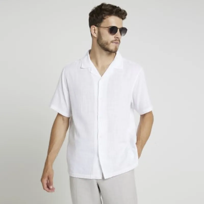 White regular fit textured revere shirt sold by River Island