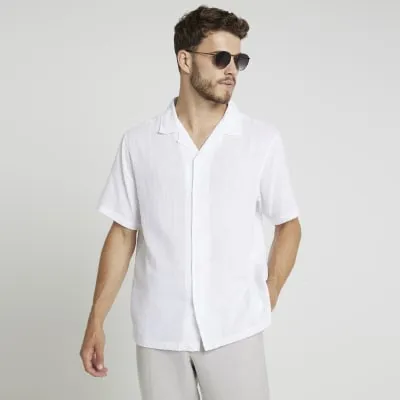 White regular fit textured revere shirt sold by River Island