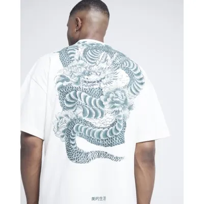 Beige oversized fit dragon graphic t-shirt sold by River Island