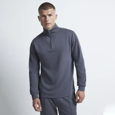 Grey slim fit twill stretch funnel sweatshirt sold by River Island