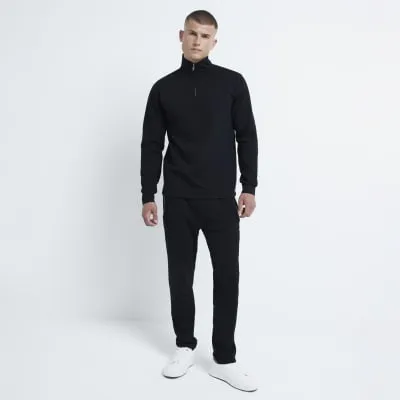 Black slim fit textured half zip sweatshirt sold by River Island