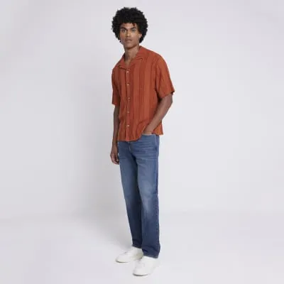 Rust regular fit crochet revere shirt sold by River Island