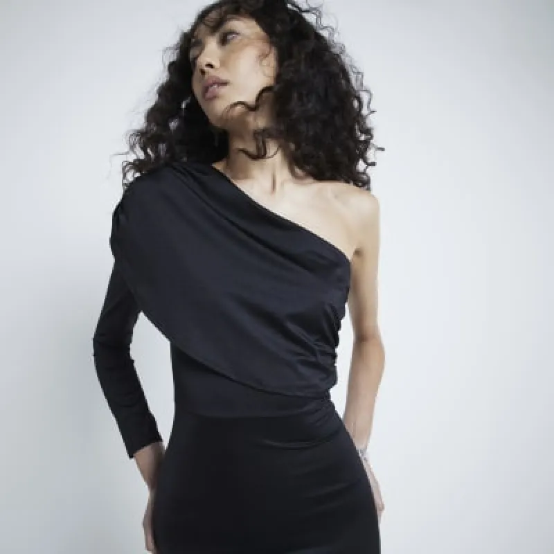 Black One Shoulder Bodycon Dress sold by River Island