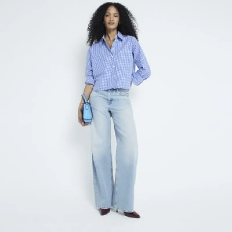 Blue Cropped Check Shirt sold by River Island