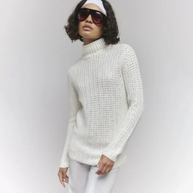 White Long Sleeve Roll Neck Jumper sold by River Island