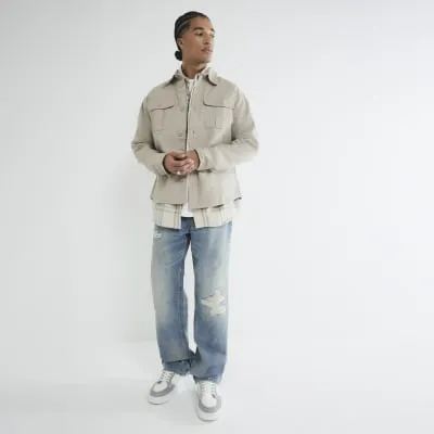 Stone Pleated Pocket Overshirt sold by River Island