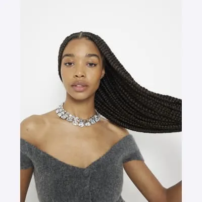 Silver Crystal Necklace sold by River Island