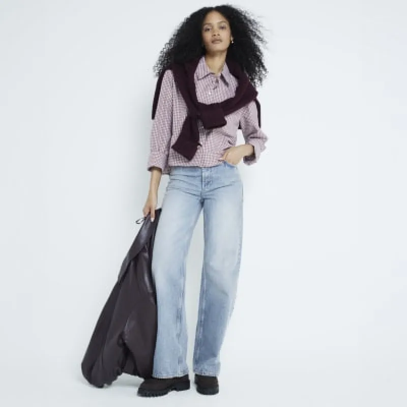 Brown Cropped Check Shirt sold by River Island