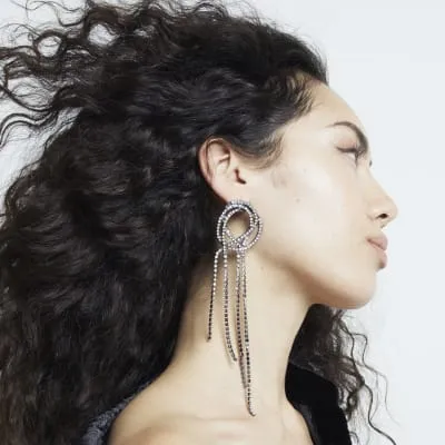 Black Chain Circle Drop Earrings sold by River Island