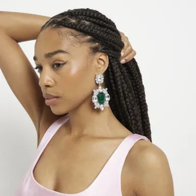 Green Crystals Drop Earrings sold by River Island