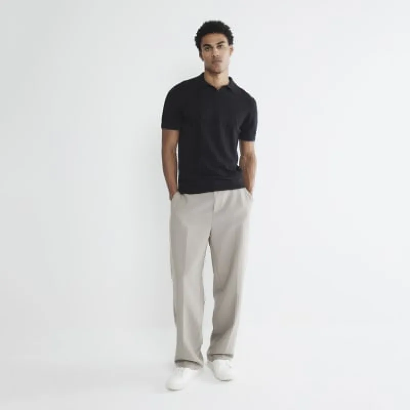 Black Asymmetric Open Collar Polo Shirt sold by River Island