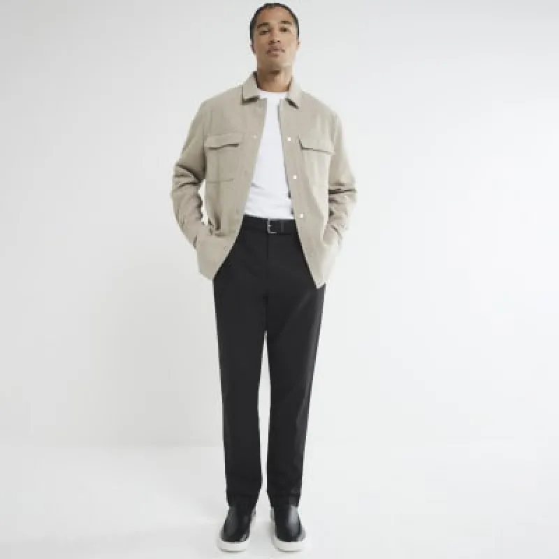 Black Slim Belted Chino Trousers sold by River Island
