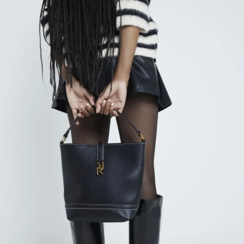 Black RI hardware bucket bag sold by River Island