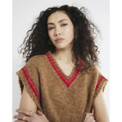 Brown V Neck Stripe Knit Poncho sold by River Island