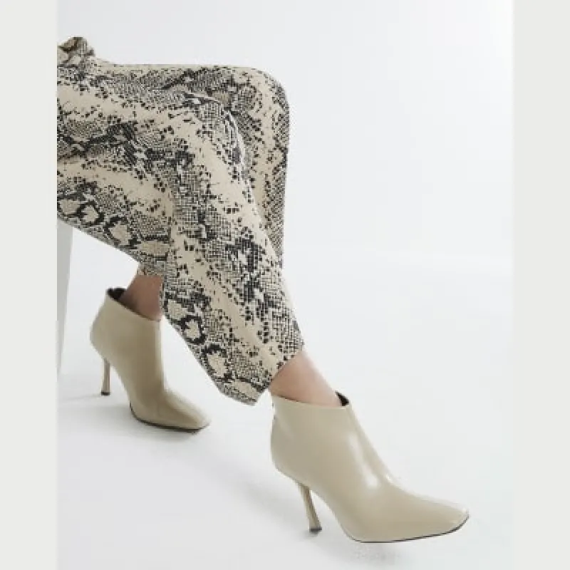 Cream Square Toe Heeled Ankle Boots sold by River Island