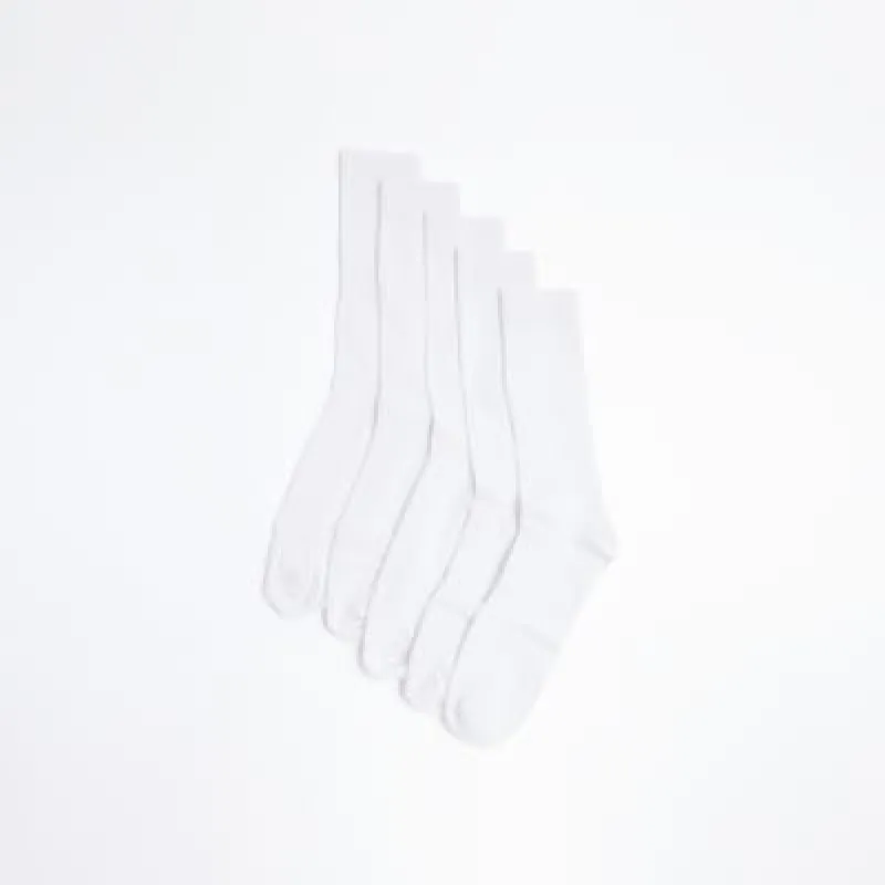 5PK white ribbed crew socks sold by River Island