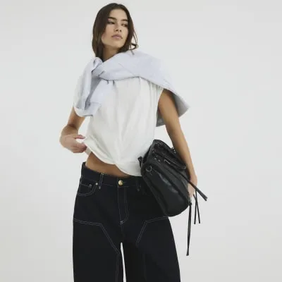 White Short Sleeve Twist Front T-Shirt sold by River Island