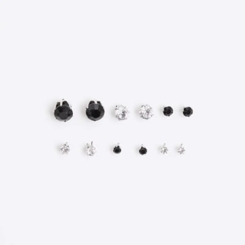 6 Pack silver colour stud earrings sold by River Island