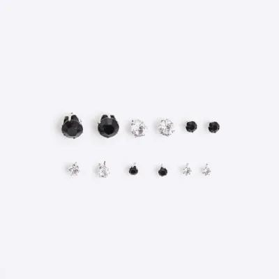 6 Pack silver colour stud earrings sold by River Island