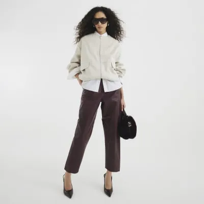 Burgundy premium Leather Barrel Trouser sold by River Island