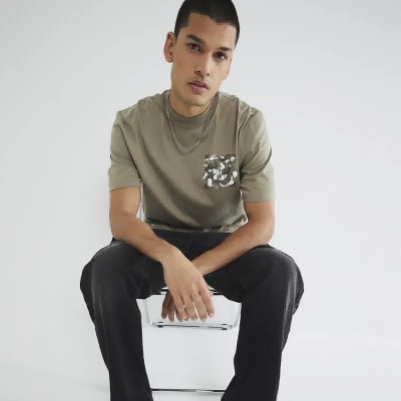Khaki Regular Fit Nagura Island T-Shirt sold by River Island