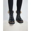 Black Faux Fur Trim Wedged Hiking Boots sold by River Island