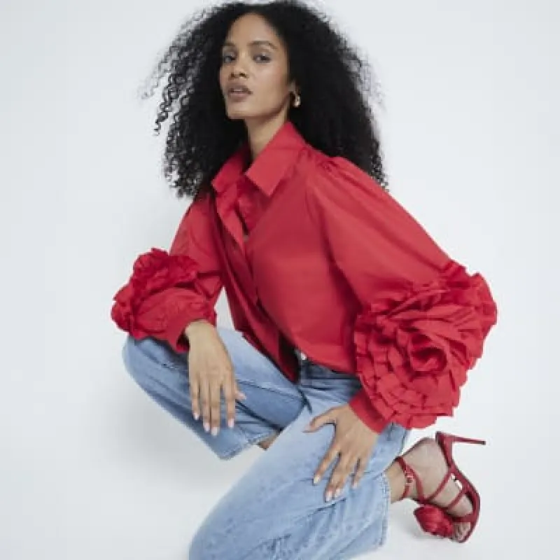 Red Long Sleeve Corsage Shirt sold by River Island