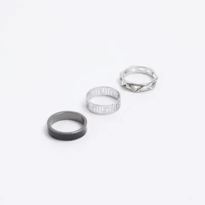 3 Pack silver colour cut out ring sold by River Island