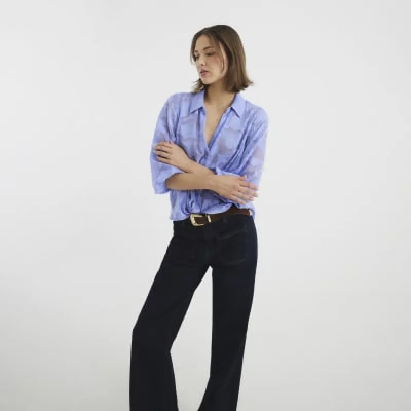 Blue Long Sleeve Floral Wrap Blouse sold by River Island