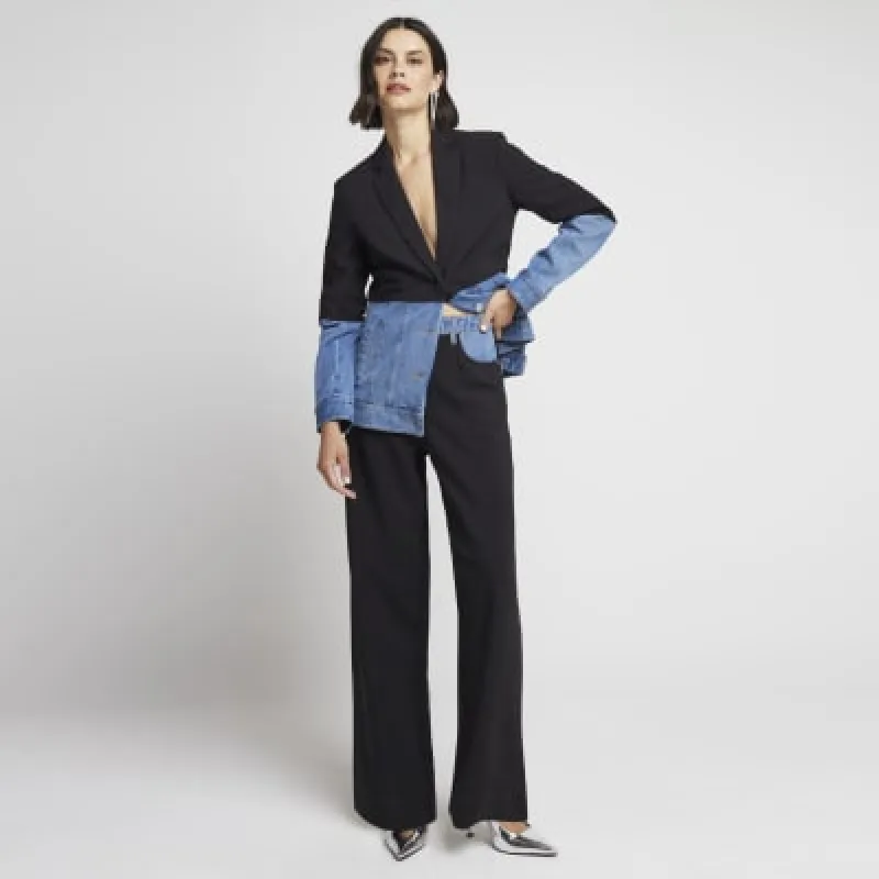 Black Hybrid Denim Tailored Trousers sold by River Island