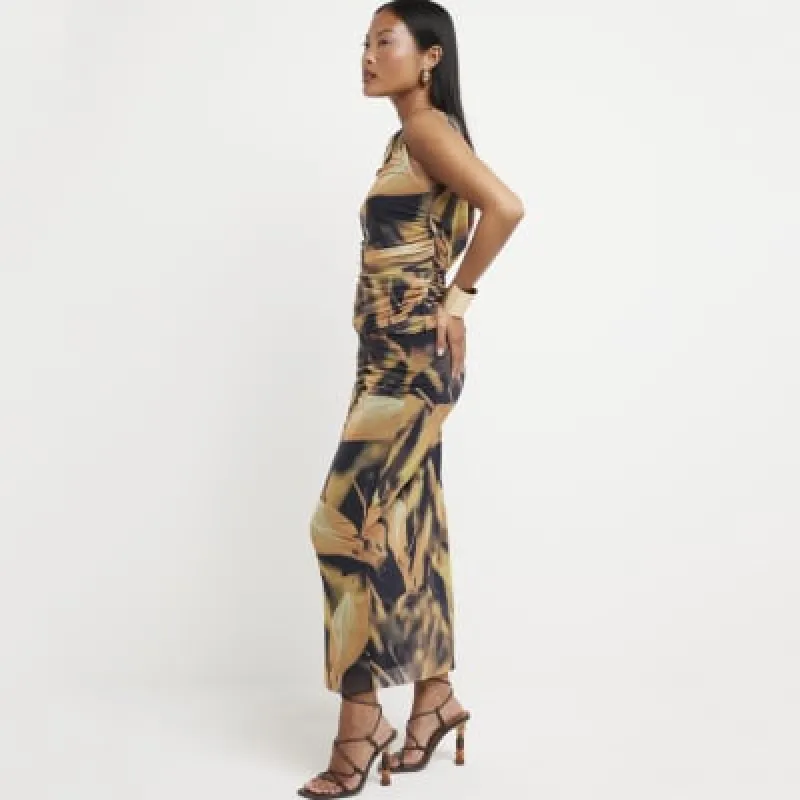 Petite khaki mesh floral midi skirt sold by River Island