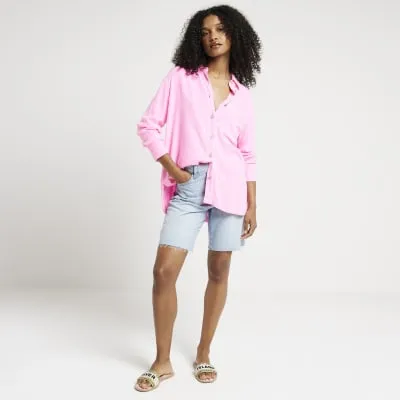 Pink linen blend oversized shirt sold by River Island