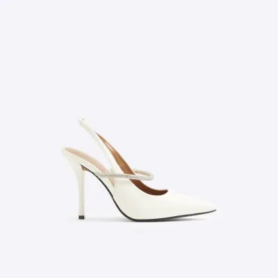 White embellished strap heeled court shoes sold by River Island