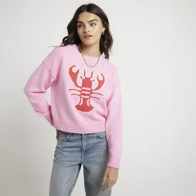 Pink lobster knit jumper sold by River Island