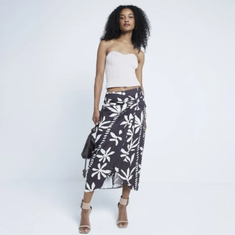 Brown floral wrap midi skirt sold by River Island