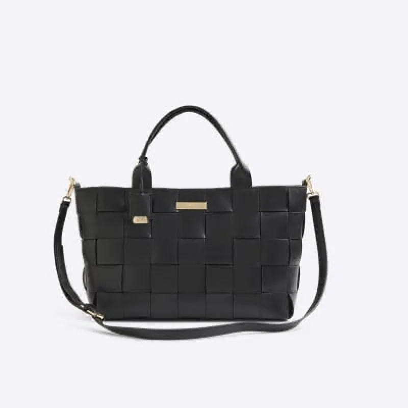 Black chunky weave tote bag sold by River Island