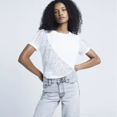 White lace frill t-shirt sold by River Island