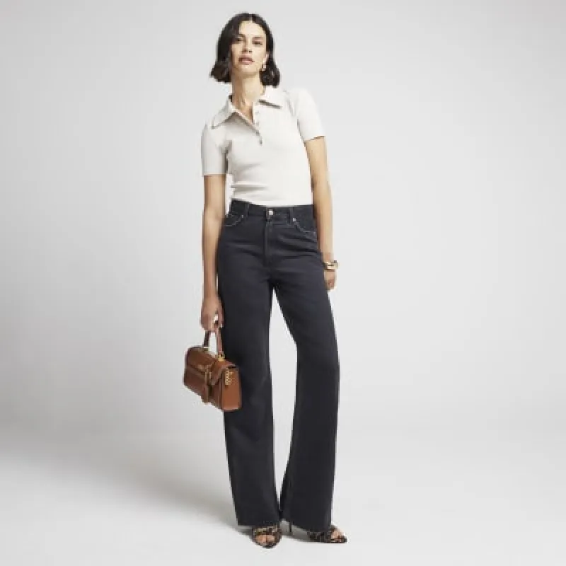Black High Waisted Relaxed Straight Jeans sold by River Island