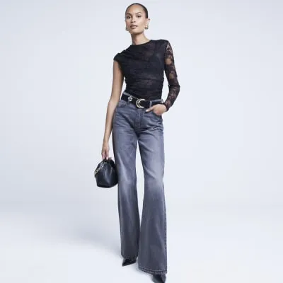 Black lace one sleeve bodysuit sold by River Island