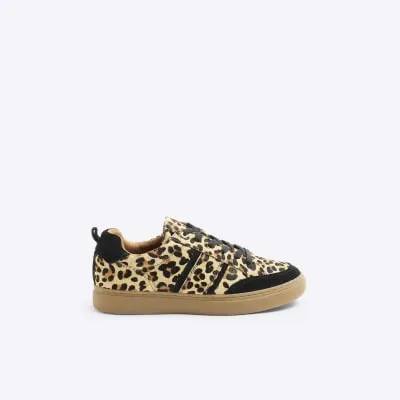 Brown leopard print suede trainers sold by River Island