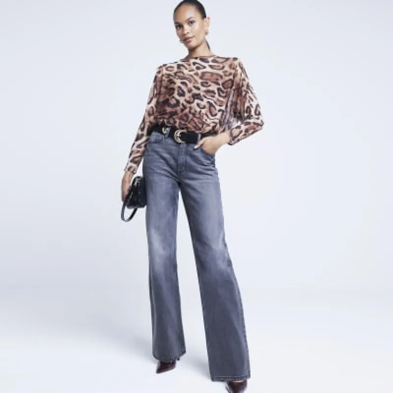 Brown leopard print batwing bodysuit sold by River Island