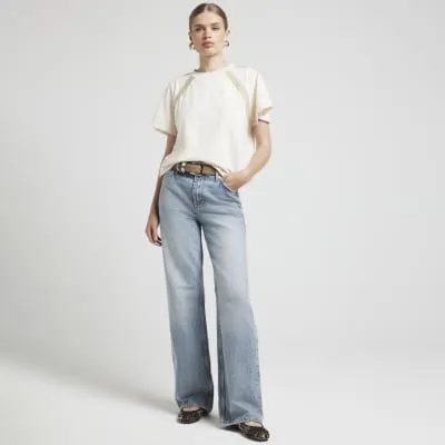 Beige crochet trim t-shirt sold by River Island