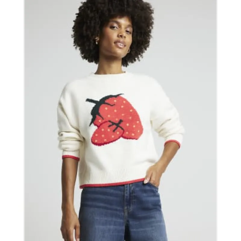 Cream strawberry knit jumper sold by River Island