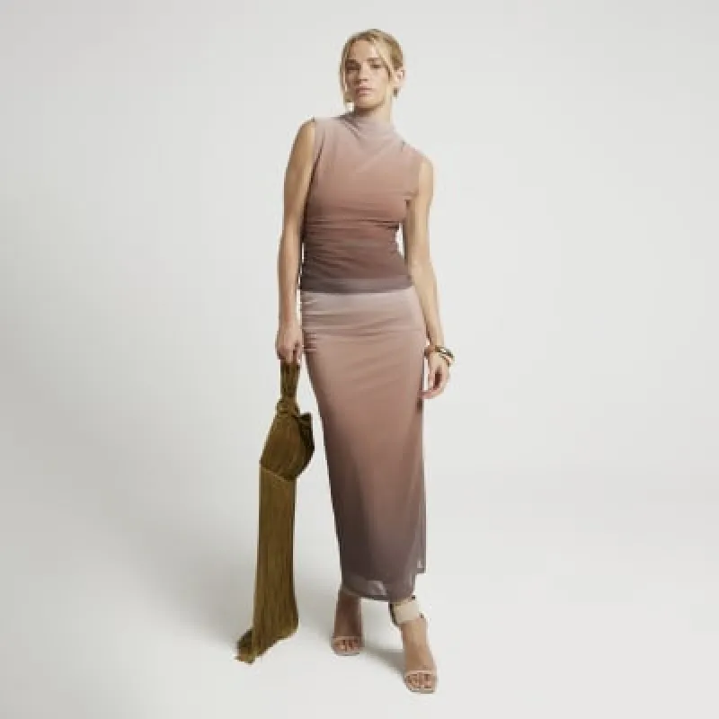 Brown mesh ombre ruched top sold by River Island